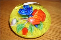 Paper weight with Orange and Blue Flower