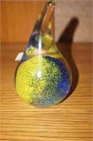 Raindrop Paperweight with Yellow & Blue Design