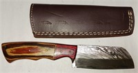 256 - DAMASCUS STEEL KNIFE W/LEATHER SHEATH (C14)