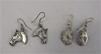 2 Pairs Sterling Horse Earrings