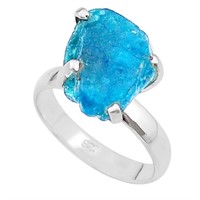 Natural 7.75ct Rough Blue Apatite Solitaire Ring