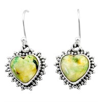 Natural 7.96ct Yellow Green Agate Heart Earrings