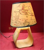 Vintage Wooden Stirrup Lamp w/ Shade