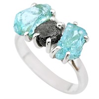Natural 8.24ct Rough Blue Aquamarine Diamond Ring