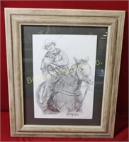 Framed Cowboy on Horse Sketch