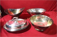 Vintage Silver Plate Bowls, Covered Dish 4pc lot