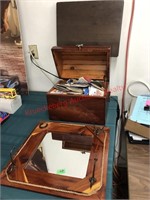 Wooden chest with beer coasters, TV tray