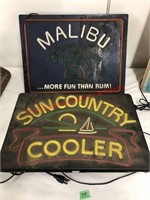 Vintage Suncountry, Malibu lighted plastic signs