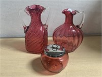 Cranberry Glass Lot - Small Jar with lid, double