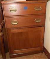 Wal. cabinet w/2 drawers & door having brass bin