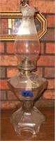 octagonal pressed glass oil lamp w/fancy chimney