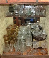 assorted pressed & cut glass goblets & more