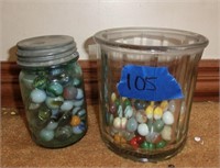 2 jars Antique marbles Agates, clays, shooters, &