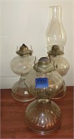 3 pressed glass oil lamps
