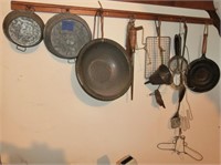 misc. kitchen wares, graniteware pan, wire ware