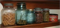 5 vintage fruit jars & coffee tin