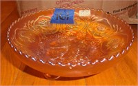 3 footed Rose & Dragon Fenton Carnival glass 10"