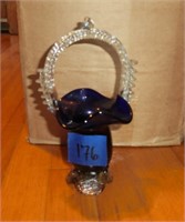 7" cobalt blue art glass basket
