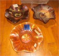 3 Carnival glass bowls Poppy Amethyst, Stippled
