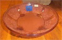 lg. pink frosted pattern glass crystal bowl