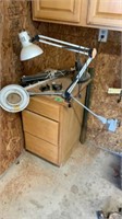Oak 3 drawer cabinet & 3 lights