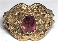 18Kt Heavy Gold Electroplated Ring with Red Stone