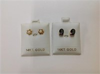 2 Pair 14k yellow gold Pierced Earrings