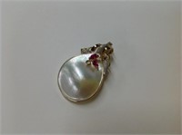 14k yeloow gold large Mother of Pearl, Ruby,
