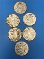 6 Silver Fifty Cents 1956-1964