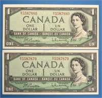 2 One Dollar Banknotes in Sequence