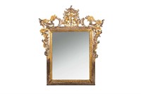 RARE CRESTED METAL & WOOD FRAMED BAROQUE MIRROR