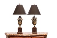 PAIR OF FRENCH EGYPTIAN REVIVAL BRONZE TABLE LAMPS