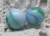 2pc Milky Blue w/ Green Swirl Marbles