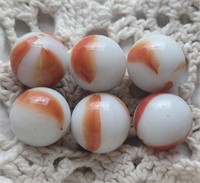 6pc Milky White & Blood Orange Marbles