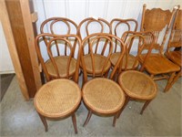 6 ANTIQUE BENT WOOD CANE BOTTOM CHAIRS