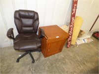 OFFICE CHAIR, TV STAND, WOOD CHIPS, WOOD SIGNS &