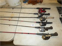 6 FISHING RODS AND REELS