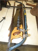 4 HAND SAWS, HAND DRILL & MORE