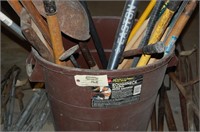 Large Lot of Hand Tools & Garbage Can