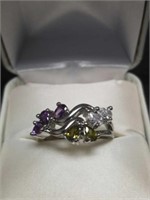 Purple green and clear Stone ring