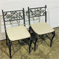 2- metal & wood patio chairs w/ cushions