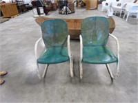 2 METAL CHAIRS WITH SOME PATINA - ONE IS A ROCKING