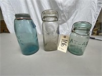 3 Glass Jars-Mason -Atlas-2 Glass Top