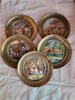 5x Metal Plates w/ Pastoral House Prints