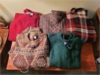 Men's sweaters. Sizes and brands noted