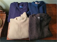Men's sweaters.  Sizes and brands noted