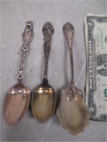 3 Ornate Vintage Sterling Silver Spoons -