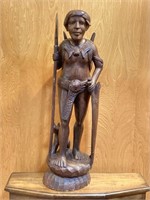 Large Scale Carved Wood Warrior Statue