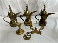 Brass Coffee Pots Bowl Holder & Candle Stick