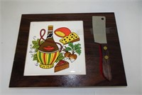 Small Vintage Cheese Cutting Board with Knife